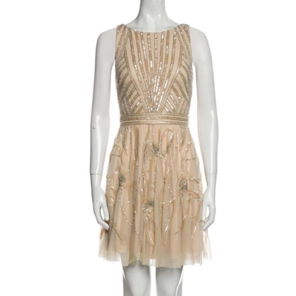 Elegant Beige Sequin Dress